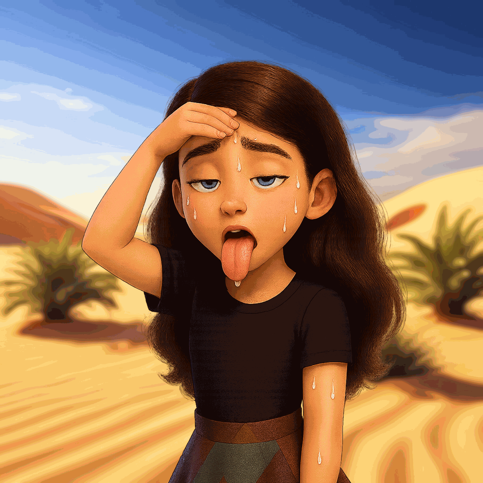 desert, sunny day, sweating
